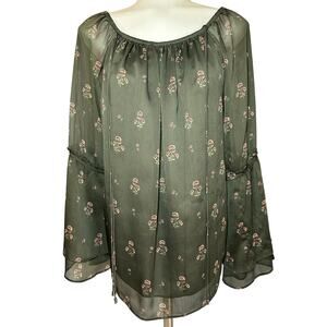 White House Black Market Women's Blouse Top Small Off Shoulder Olive Green